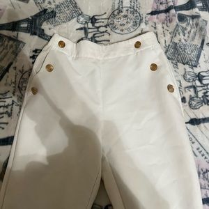 Zara White Pants with Gold Buttons
